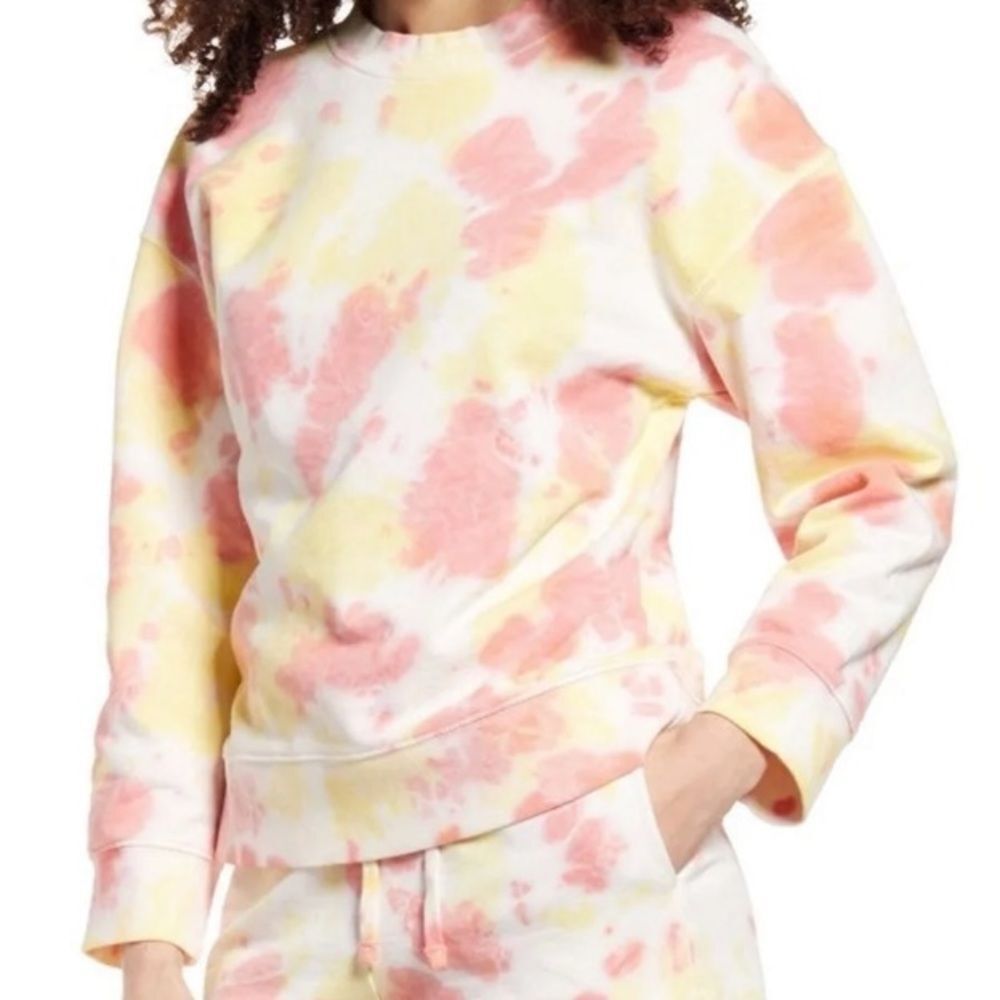 BP Nordstrom Tie Dye Crewneck Sweatshirt Pink Yellow XS NWT
